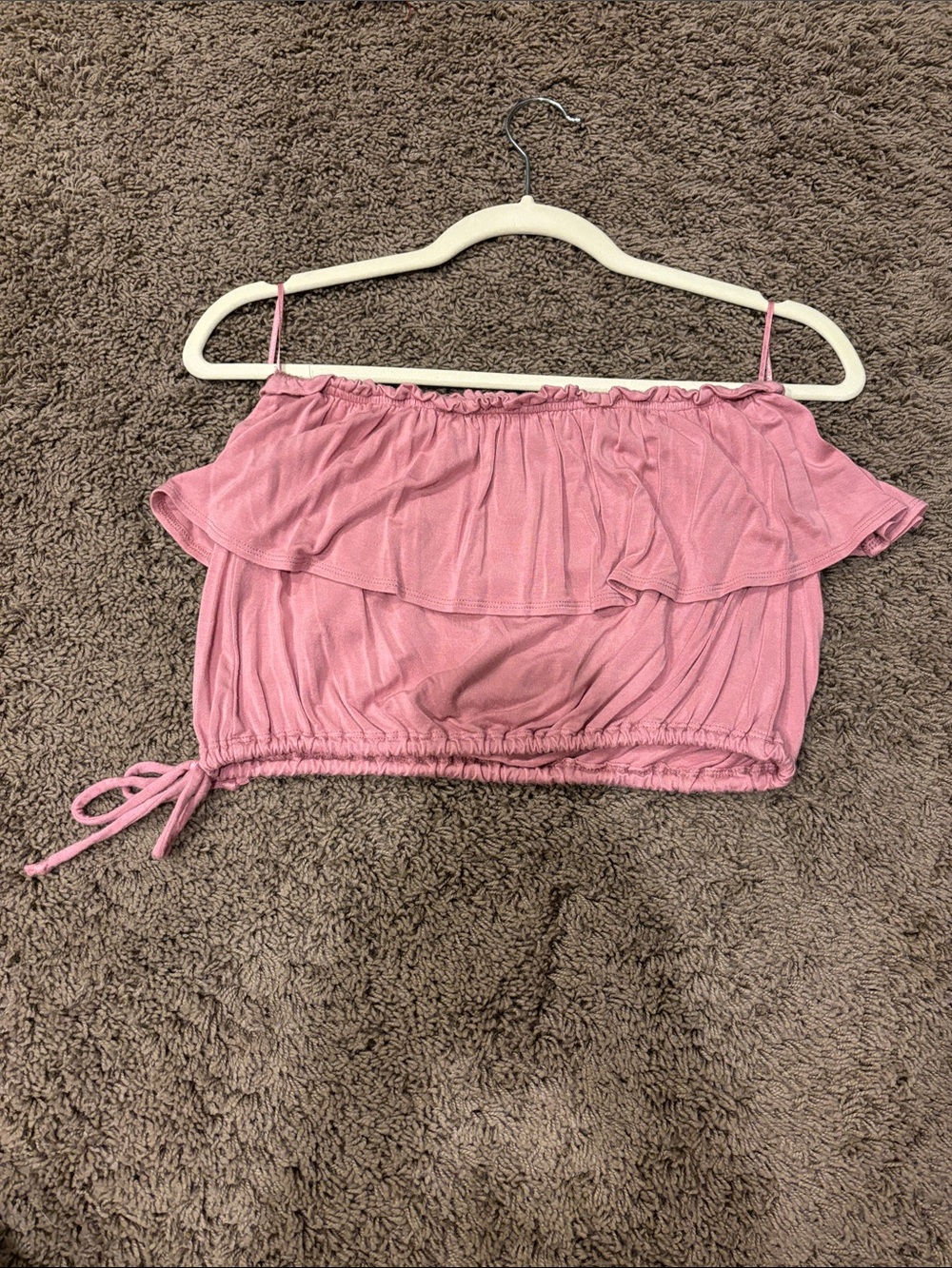 Abercrombie & Fitch Pink Off-Shoulder Ruffle Crop Top with Drawstring - Picture 2 of 2